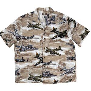 Kalaheo 2XL WW II Hawaiian Tropical Camp Shirt Lightweight Airplane